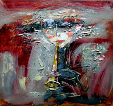 Painting titled "Portrait with the f…" by Oksana Veber, Original Artwork, Oil Mounted on Wood Stretcher frame