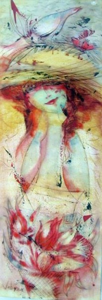 Pittura intitolato "Lady with flowers" da Oksana Veber, Opera d'arte originale, Olio