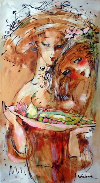 Painting titled "Fruit dish" by Oksana Veber, Original Artwork, Oil