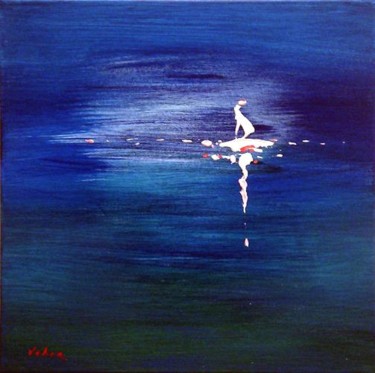Painting titled "Sea lights" by Oksana Veber, Original Artwork, Oil Mounted on Wood Stretcher frame