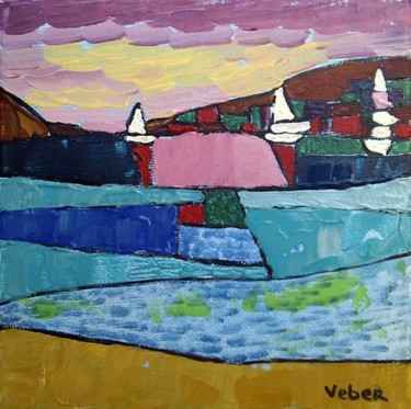 Painting titled "Laguna" by Oksana Veber, Original Artwork, Oil Mounted on Wood Stretcher frame