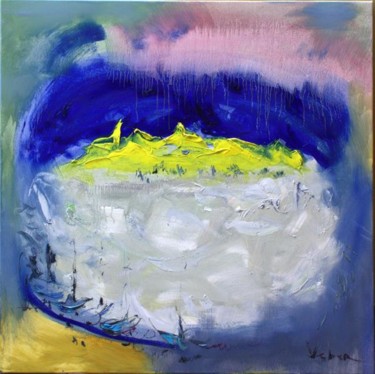 Painting titled "Dream island" by Oksana Veber, Original Artwork, Oil Mounted on Wood Stretcher frame