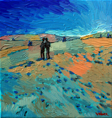 Painting titled "Sunday walk" by Oksana Veber, Original Artwork, Oil Mounted on Wood Stretcher frame