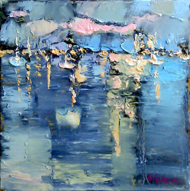 Painting titled "Stormy day" by Oksana Veber, Original Artwork, Oil Mounted on Wood Stretcher frame