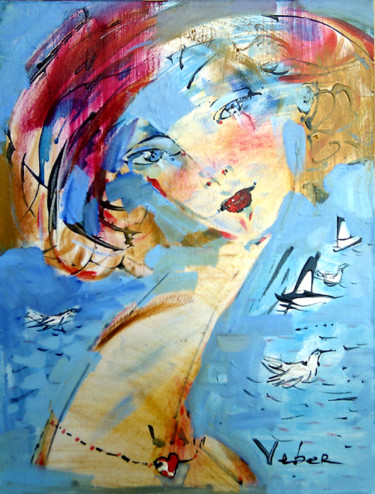 Peinture intitulée "Sea heart necklace" par Oksana Veber, Œuvre d'art originale, Huile Monté sur Châssis en bois