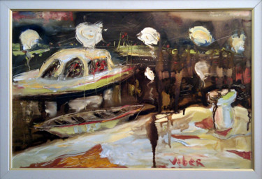 Pittura intitolato "Night in Kukljica" da Oksana Veber, Opera d'arte originale, Olio