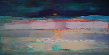 Painting titled "Island Sunset" by Oksana Veber, Original Artwork, Oil Mounted on Wood Stretcher frame