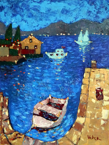 Pittura intitolato "Island Jiz" da Oksana Veber, Opera d'arte originale, Olio Montato su Telaio per barella in legno
