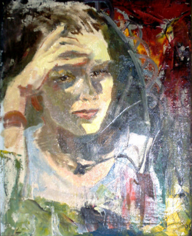 Malerei mit dem Titel "Selfportrait, 60-50…" von Oksana Veber, Original-Kunstwerk, Öl