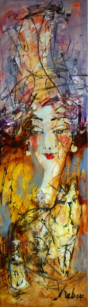 Schilderij getiteld "Golden evening" door Oksana Veber, Origineel Kunstwerk, Olie Gemonteerd op Frame voor houten brancard