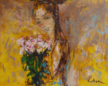 Peinture intitulée "Rose bucket" par Oksana Veber, Œuvre d'art originale, Huile