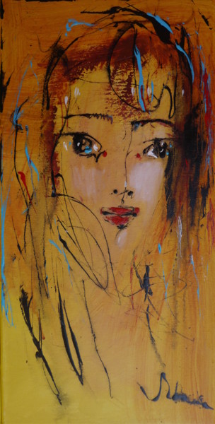 Peinture intitulée "Portrait in ochre t…" par Oksana Veber, Œuvre d'art originale, Acrylique Monté sur Châssis en bois