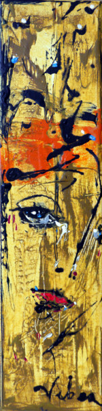 Картина под названием "Portrait in gold" - Oksana Veber, Подлинное произведение искусства, Акрил Установлен на Деревянная ра…