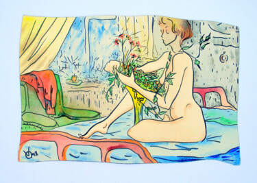 Painting titled "Morning flower arra…" by Oksana Veber, Original Artwork, Watercolor Mounted on Cardboard