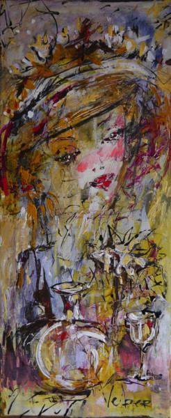 Painting titled "Dreamy girl" by Oksana Veber, Original Artwork, Acrylic Mounted on Wood Stretcher frame