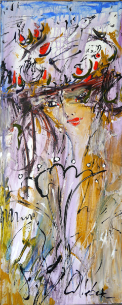 Painting titled "Flower nocturne" by Oksana Veber, Original Artwork, Acrylic Mounted on Wood Stretcher frame