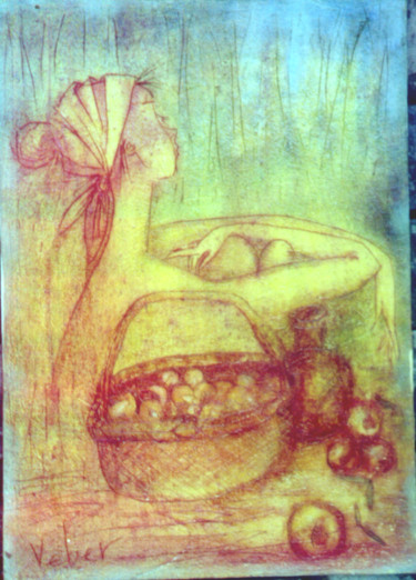 Painting titled "Resting" by Oksana Veber, Original Artwork, Oil Mounted on Cardboard