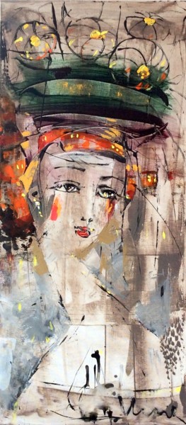 Картина под названием "Flower queen" - Oksana Veber, Подлинное произведение искусства, Акрил Установлен на Деревянная рама д…