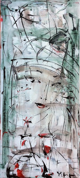Schilderij getiteld "Red flower" door Oksana Veber, Origineel Kunstwerk, Acryl Gemonteerd op Frame voor houten brancard