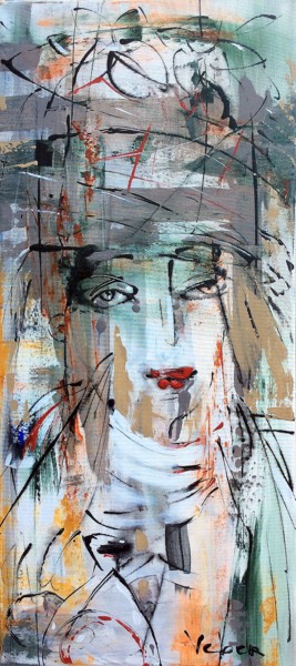 Schilderij getiteld "White veil" door Oksana Veber, Origineel Kunstwerk, Acryl Gemonteerd op Frame voor houten brancard