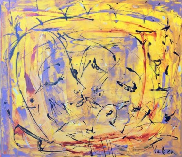 Картина под названием "Morning kiss" - Oksana Veber, Подлинное произведение искусства, Акрил Установлен на Деревянная рама д…