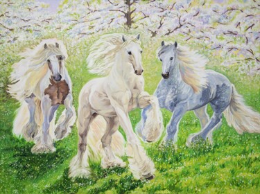 Ζωγραφική με τίτλο ""Тройка коней"" από Оксана Верстюк, Αυθεντικά έργα τέχνης, Λάδι