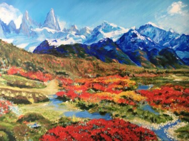 Schilderij getiteld "Цветной пейзаж гор" door Oksana Verstiuk, Origineel Kunstwerk, Olie