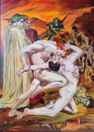 Painting titled "Dante e Virgilio al…" by Oksana Zaskotska, Original Artwork, Oil