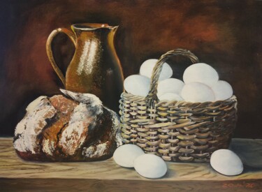 Painting titled "Rustic dinner" by Oksana Zaskotska, Original Artwork, Oil