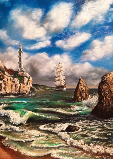 Pittura intitolato "Lagoon" da Oksana Zaskotska, Opera d'arte originale, Olio