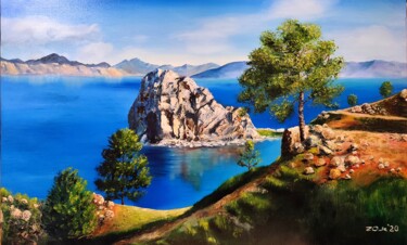 Painting titled "Baikal mountain lake" by Oksana Zaskotska, Original Artwork, Oil