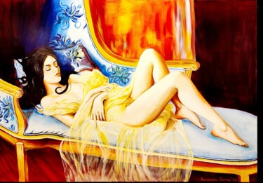 Pittura intitolato "Sleeping woman" da Oksana Zaskotska, Opera d'arte originale, Olio Montato su Telaio per barella in legno