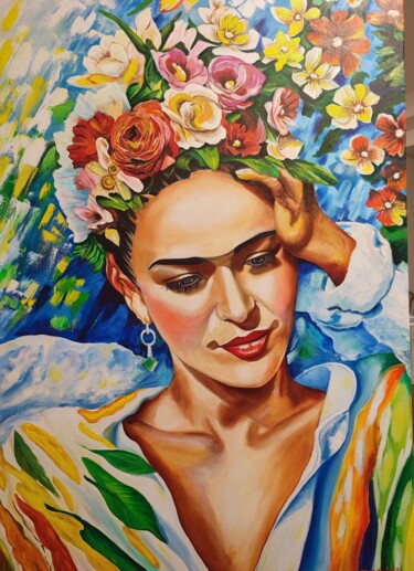 "Frida Kahlo" başlıklı Tablo Oksana Zaskotska tarafından, Orijinal sanat, Petrol Ahşap Sedye çerçevesi üzerine monte edilmiş