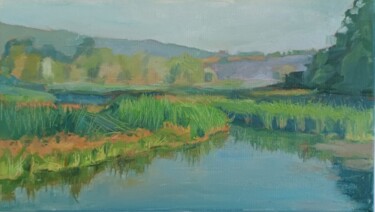 Картина под названием "River landscape" - Oksana Zavadovska, Подлинное произведение искусства, Масло Установлен на Деревянна…