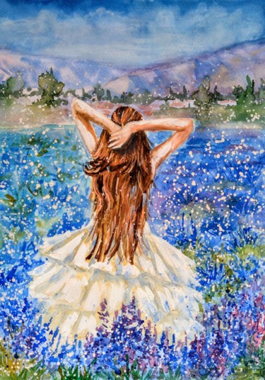 Painting titled "Прованс. Лавандовый…" by Oksana Zolotova, Original Artwork, Watercolor