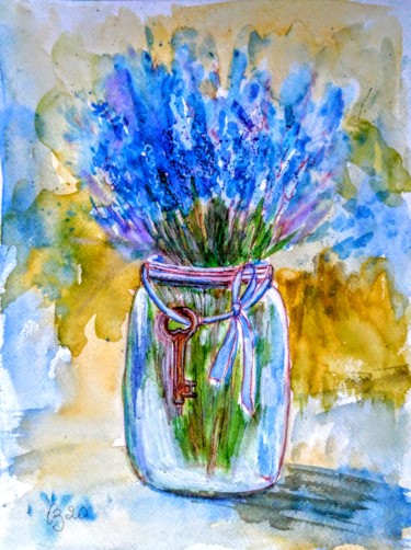 Painting titled "Lavender bouquet" by Oksana Zolotova, Original Artwork, Watercolor