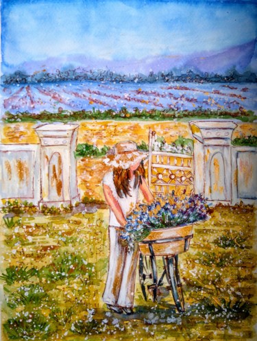 Schilderij getiteld "Provence. Lavender…" door Oksana Zolotova, Origineel Kunstwerk, Aquarel