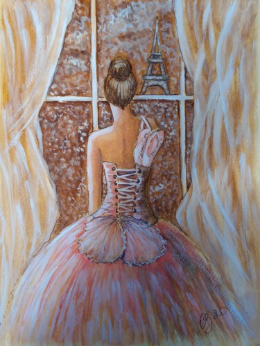 Pintura titulada "Ballerina at the wi…" por Oksana Zolotova, Obra de arte original, Acuarela