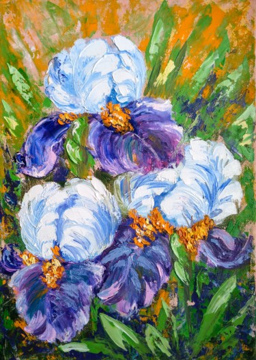 Painting titled "Irises" by Oksana Zolotova, Original Artwork, Oil