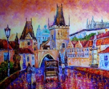 Peinture intitulée "City of Prague" par Oksana Zolotova, Œuvre d'art originale, Huile Monté sur Châssis en bois