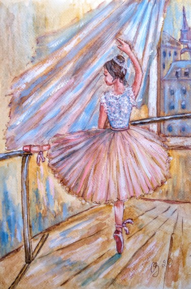 Pintura intitulada "Young ballerina" por Oksana Zolotova, Obras de arte originais, Aquarela