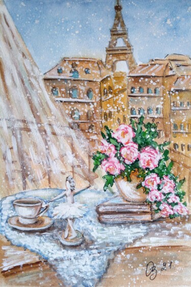 Pittura intitolato "Morning coffee" da Oksana Zolotova, Opera d'arte originale, Acquarello