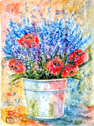 Schilderij getiteld "Provence. Poppies a…" door Oksana Zolotova, Origineel Kunstwerk, Aquarel
