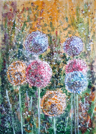 Peinture intitulée "Dandelions" par Oksana Zolotova, Œuvre d'art originale, Aquarelle