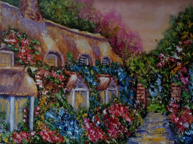 Painting titled "Blooming Garden" by Oksana Zolotova, Original Artwork, Oil Mounted on Cardboard