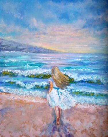 Картина под названием "Return to the sea" - Oksana Zolotova, Подлинное произведение искусства, Масло Установлен на Деревянна…