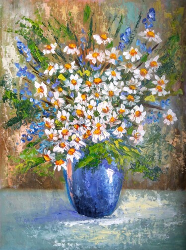 Peinture intitulée "Wildflowers. Daisies" par Oksana Zolotova, Œuvre d'art originale, Huile Monté sur Carton