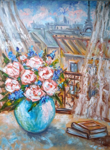 Peinture intitulée "City of Paris" par Oksana Zolotova, Œuvre d'art originale, Huile Monté sur Châssis en bois