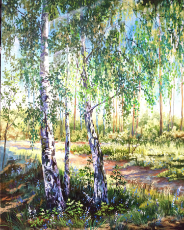 Картина под названием "Березовый край" - Оксана Притула, Подлинное произведение искусства, Масло