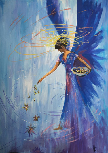 Malerei mit dem Titel "Star Angel" von Oksana Pritula, Original-Kunstwerk, Acryl